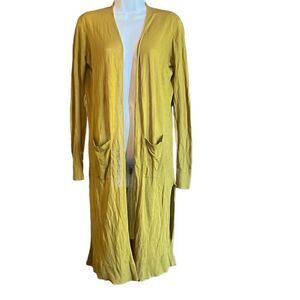 LOFT Womens XS Green Oversized Open Front Pockets Lightweight Tunic Cardigan‎